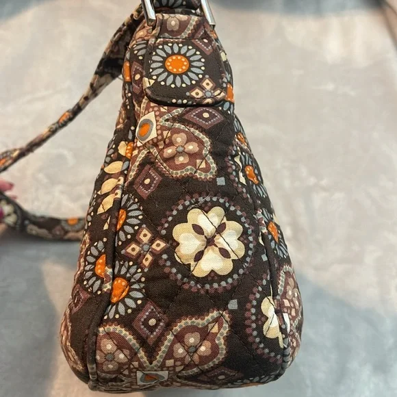 Vera Bradley quilted floral canyon brown/tan/orange design shoulder strap purse - Picture 7 of 13